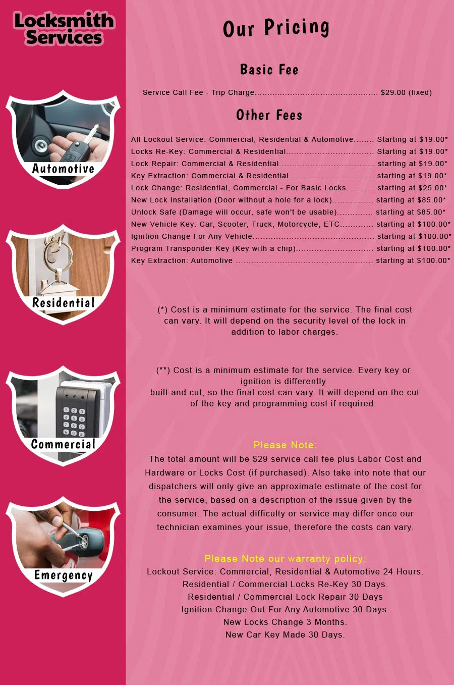 Williamstown NJ Locksmith Store Williamstown, NJ 856-367-1140 - price-list-c-18